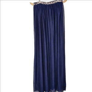 My Michelle Navy Blue Metallic Skirt with Lace & Chiffon Hem – Formal Size 9